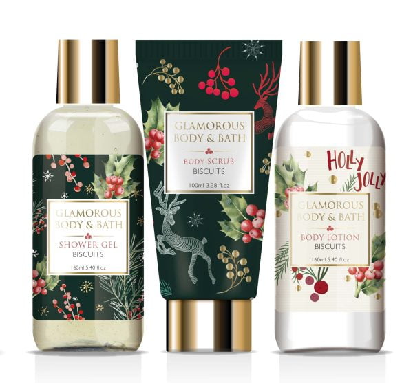 Glamorous Christmas Tree Biscuits - Shower Gel 160ml + Body Lotion 160ml + Body Scrub 100ml