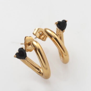 Σκουλαρίκια Ατσάλινα κρίκοι με κρυστάλλινη καρδιά